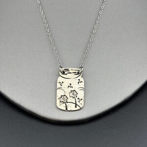 Stamped Silver-tone Metal Mason Jar with Dandelions Pendant Chain Necklace 9"
